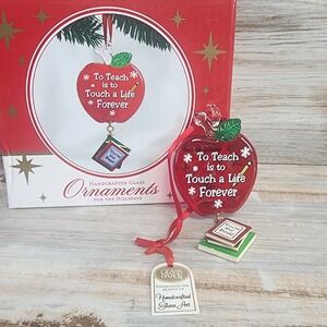 Glass Baron Teacher Apple Ornament Handcrafted Glass W3 201-13 Red Gift Boxed